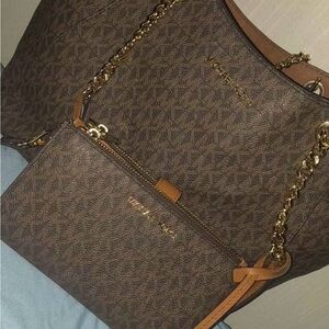 Michael Kors Brown Monogram Shoulder Bag Set